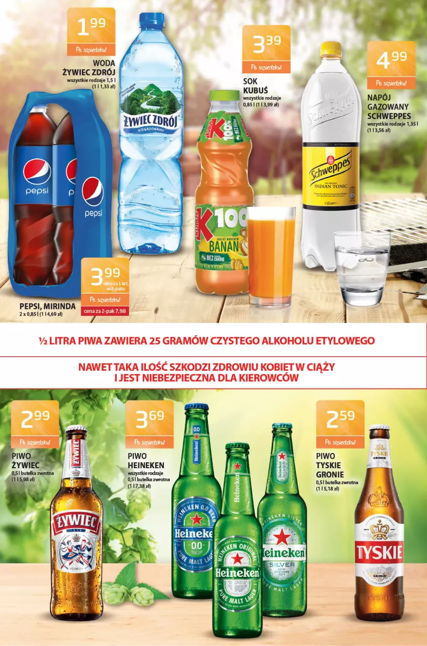 Gazetka promocyjna ABC - Gazetka - ważna 22.04 do 05.05.2022 - strona 6 - produkty: Fa, Heineken, Kubuś, Mirinda, Napój, Pepsi, Piwo, Schweppes, Sok, Tyskie, Woda