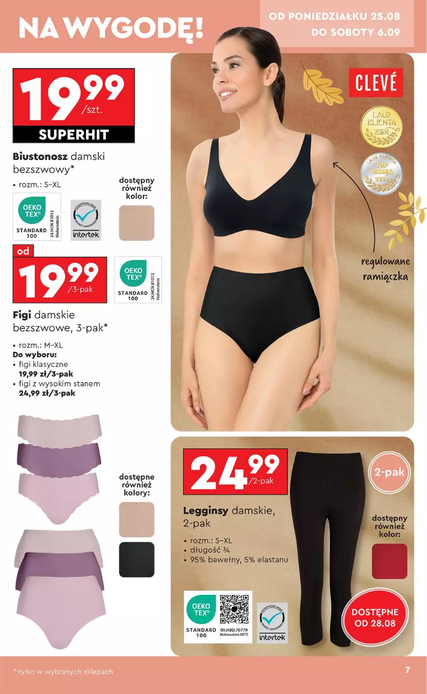 Gazetka promocyjna Biedronka - Okazje Tygodnia - ważna 25.08 do 06.09.2025 - strona 11 - produkty: Biustonosz, Figi, Gin, Legginsy, Sok