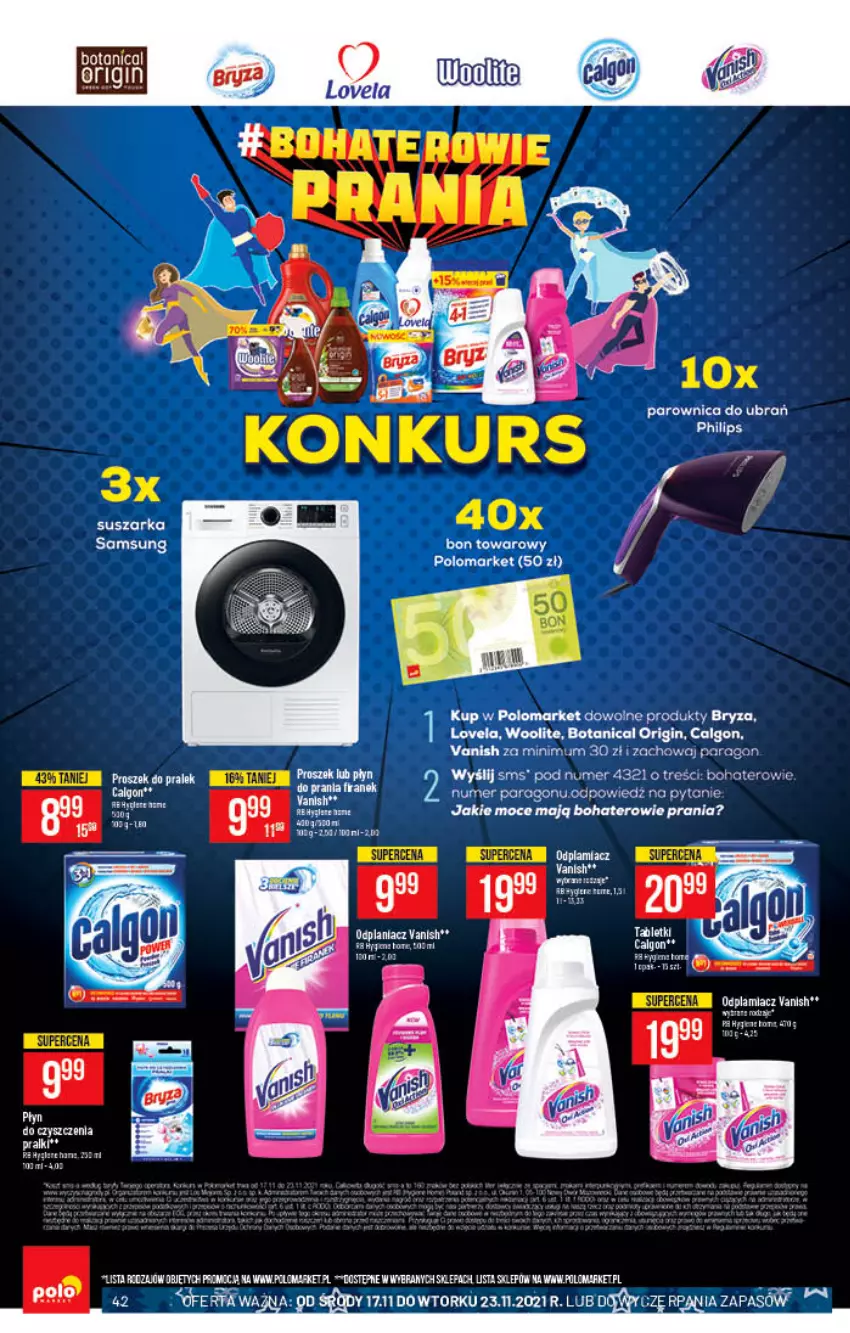 Gazetka promocyjna PoloMarket - Gazetka pomocyjna - ważna 17.11 do 23.11.2021 - strona 42 - produkty: Bryza, Calgon, Gin, LG, Lovela, Parownica, Pralki, Samsung, Suszarka, Tablet, Vanish, Woolite