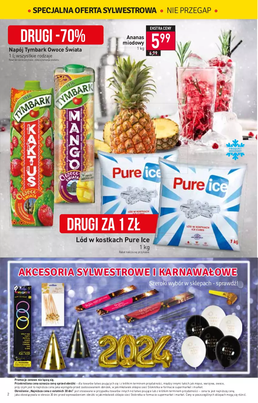 Gazetka promocyjna Stokrotka - Market - ważna 28.12.2023 do 03.01.2024 - strona 2 - produkty: Ananas, Mięso, Napój, Owoce, Pur, Tymbark, Warzywa