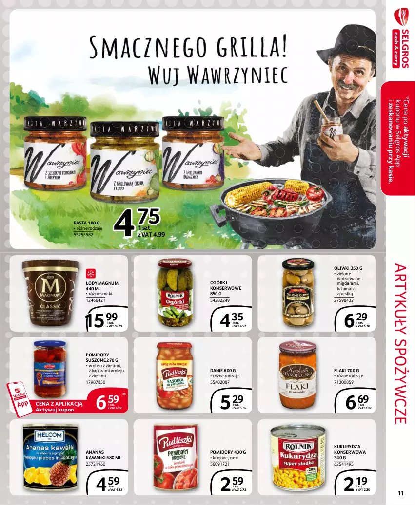 Gazetka promocyjna Selgros - Extra Oferta - ważna 01.07 do 31.07.2021 - strona 11 - produkty: Ananas, Artykuły spożywcze, Flaki, Kawa, Kukurydza, Kukurydza konserwowa, LG, Lody, Ogórki konserwowe, Olej, Oliwki, Pomidory, Ser