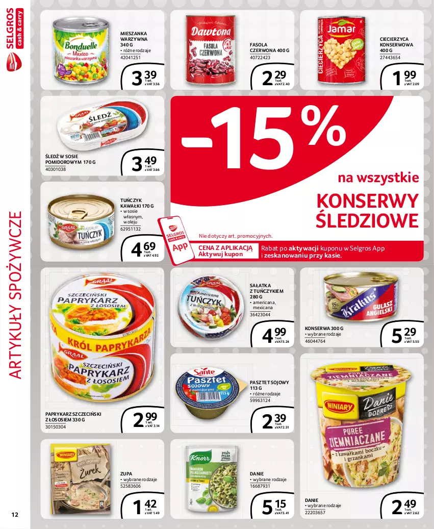 Gazetka promocyjna Selgros - Extra Oferta - ważna 01.07 do 31.07.2021 - strona 12 - produkty: Artykuły spożywcze, Fa, Fasola, Kawa, LG, Mieszanka warzyw, Olej, Papryka, Paprykarz, Paprykarz szczeciński, Pasztet, Sałat, Sałatka, Ser, Sos, Tuńczyk, Zupa