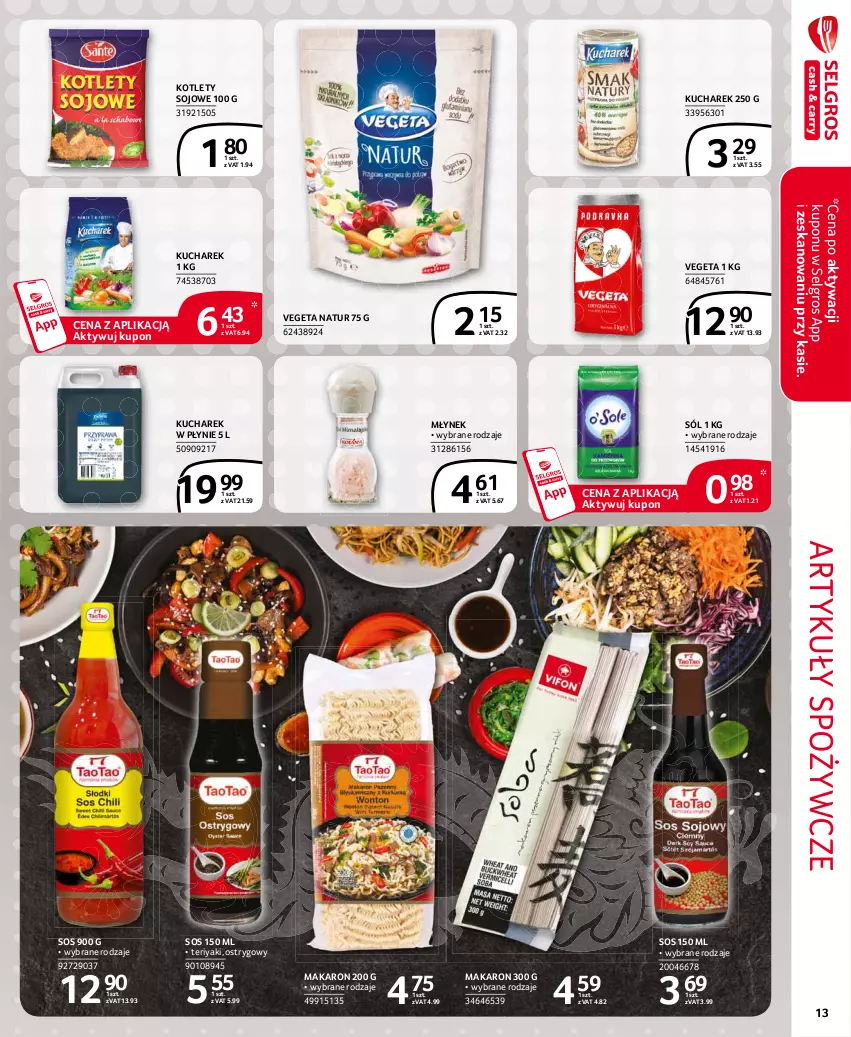 Gazetka promocyjna Selgros - Extra Oferta - ważna 01.07 do 31.07.2021 - strona 13 - produkty: Artykuły spożywcze, Kotlet, Kucharek, LG, Makaron, Młynek, Sól, Sos, Vegeta, Vegeta Natur