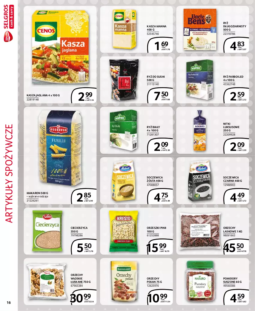 Gazetka promocyjna Selgros - Extra Oferta - ważna 01.07 do 31.07.2021 - strona 16 - produkty: Artykuły spożywcze, Kasza, Kasza jaglana, LANA, Makaron, Orzechy włoskie, Orzeszki, Pomidory, Ryż, Ryż biały, Ryż do sushi, Ryż parboiled, Sushi