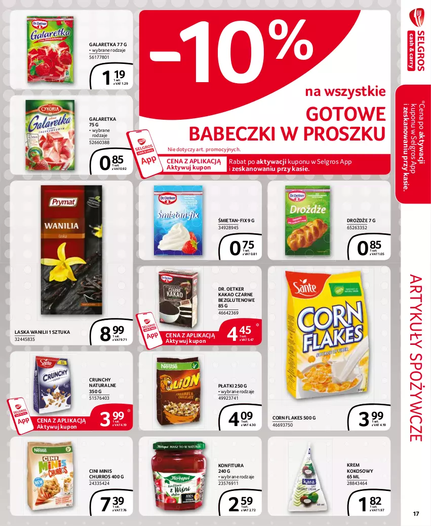 Gazetka promocyjna Selgros - Extra Oferta - ważna 01.07 do 31.07.2021 - strona 17 - produkty: Artykuły spożywcze, Babeczki, Cini Minis, Corn flakes, Dr. Oetker, Drożdże, Gala, Galaretka, Kakao, Kokos, Konfitura, LG