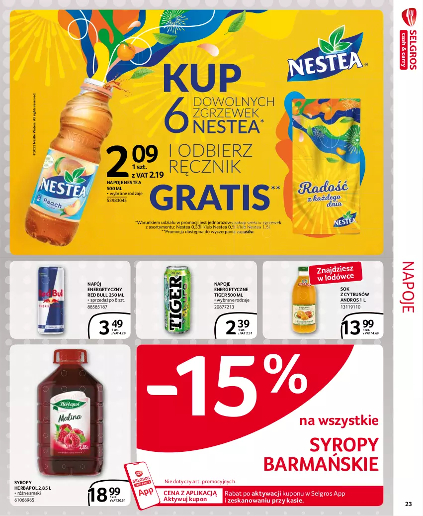 Gazetka promocyjna Selgros - Extra Oferta - ważna 01.07 do 31.07.2021 - strona 23 - produkty: Herbapol, LG, Napój, Napój energetyczny, Napoje, Nestea, Red Bull, Sok, Syrop, Syropy, Tiger