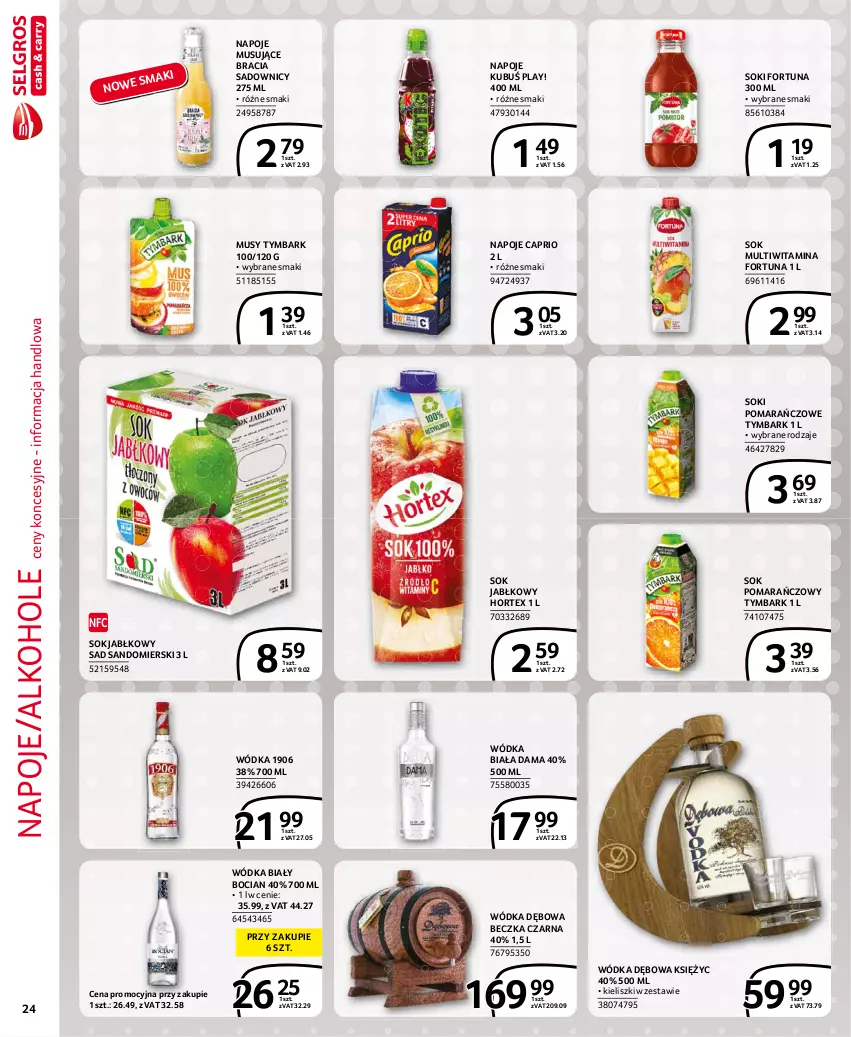 Gazetka promocyjna Selgros - Extra Oferta - ważna 01.07 do 31.07.2021 - strona 24 - produkty: Alkohole, Biały Bocian, Fortuna, Hortex, Kubuś, Mus, Napoje, Sok, Sok jabłkowy, Sok pomarańczowy, Tymbark, Wódka