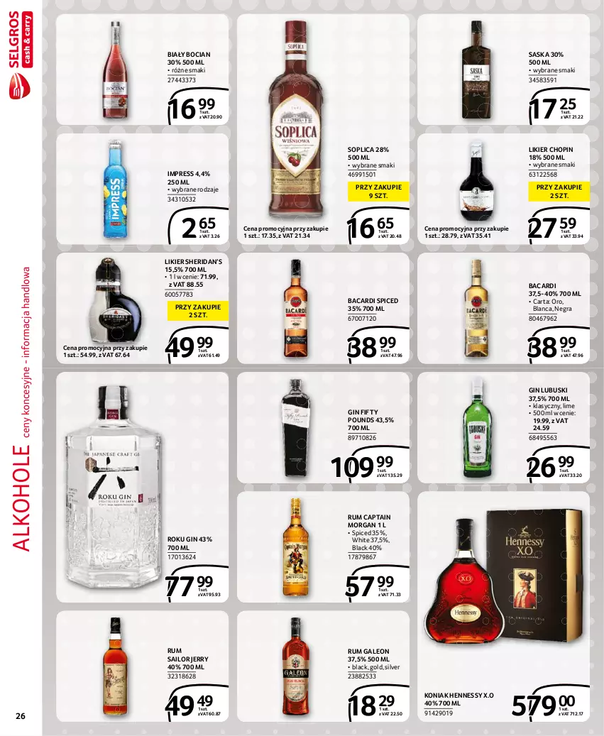 Gazetka promocyjna Selgros - Extra Oferta - ważna 01.07 do 31.07.2021 - strona 26 - produkty: Alkohole, Bacardi, Biały Bocian, Captain Morgan, Gin, Gra, Lack, Leon, Likier, Rum, Saska, Soplica