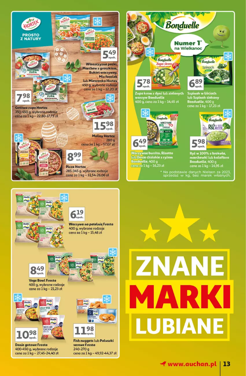 Gazetka promocyjna Auchan - Gazetka Znane Marki Lubiane Hipermarket Auchan - ważna 21.03 do 30.03.2024 - strona 13 - produkty: Bonduelle, Danie gotowe, Frosta, Hortex, Pizza, Ryż, Ser, Warzywa