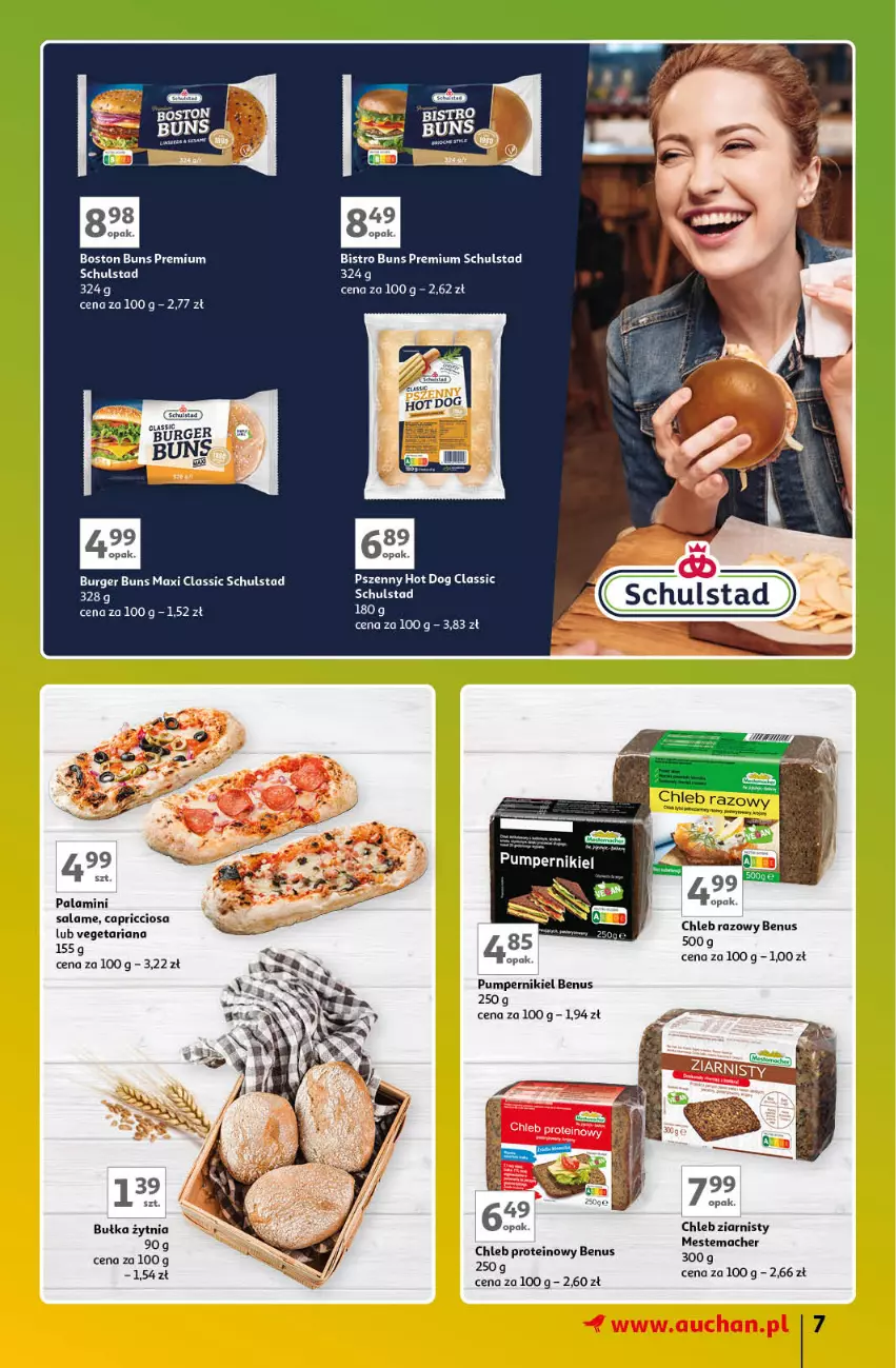 Gazetka promocyjna Auchan - Gazetka Znane Marki Lubiane Hipermarket Auchan - ważna 21.03 do 30.03.2024 - strona 7 - produkty: Bułka, Burger, Chleb, Chleb proteinowy, Hot dog, Vegeta