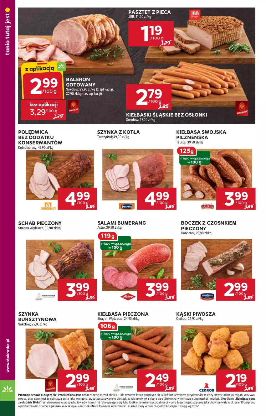 Gazetka promocyjna Stokrotka - Supermarket - ważna 30.10 do 06.11.2024 - strona 10 - produkty: Boczek, Bumerang, Bursztyn, HP, Kiełbasa, Kiełbaski śląskie, Pasztet, Piec, Piwo, Polędwica, Salami, Schab pieczony, Ser, Sos, Szynka