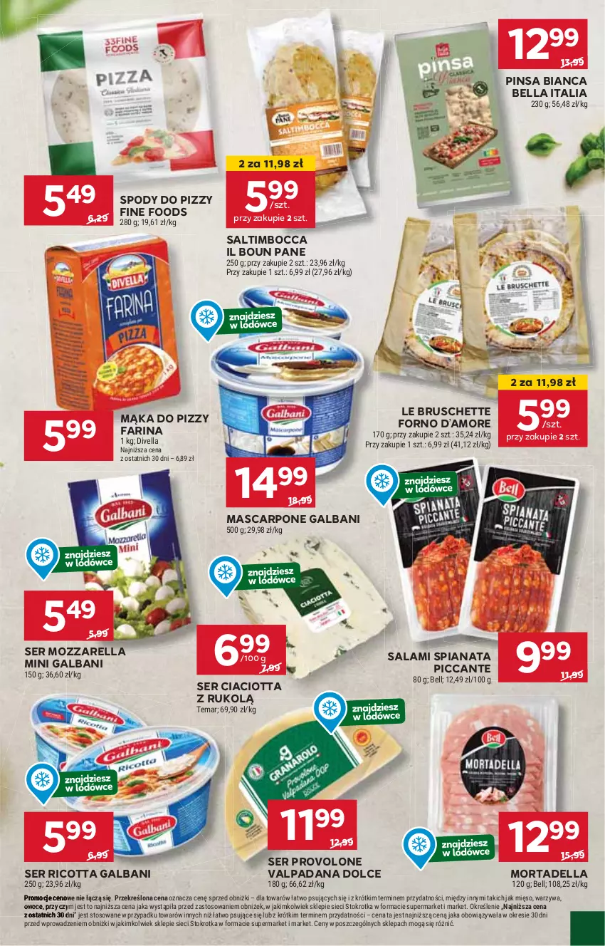 Gazetka promocyjna Stokrotka - Supermarket - ważna 30.10 do 06.11.2024 - strona 15 - produkty: Bell, Bella, Bruschette, Dell, Fa, Galbani, HP, Mąka, Mąka do pizzy, Mascarpone, Mortadella, Mozzarella, Ricotta, Salami, Ser