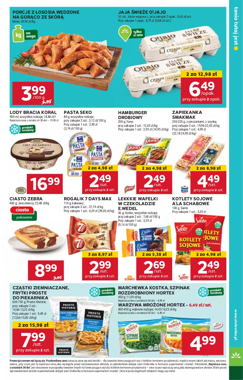 Gazetka promocyjna Stokrotka - Supermarket - ważna 30.10 do 06.11.2024 - strona 25 - produkty: 7 Days, Burger, Frytki, Hamburger, Hortex, HP, Jaja, Kakao, Kotlet, Lody, Marchewka, Piekarnik, Por, Rogal, SEKO, Sos, Szpinak, Warzywa, Zapiekanka