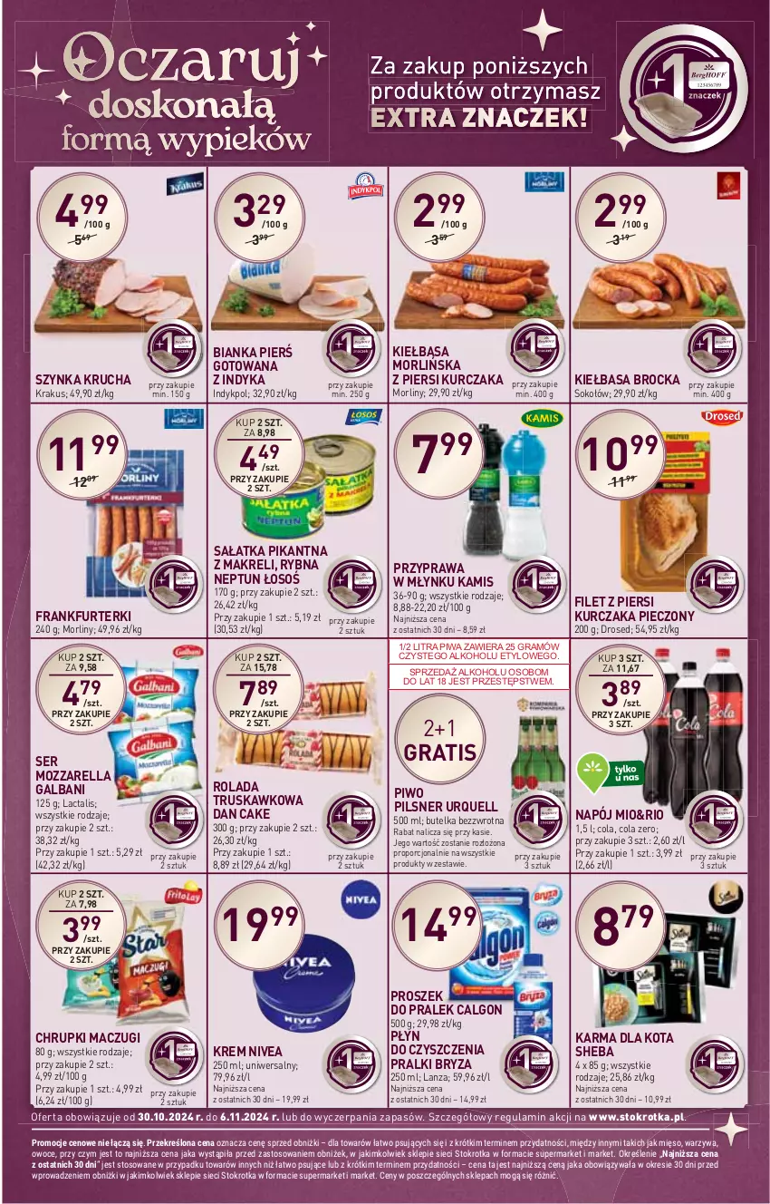 Gazetka promocyjna Stokrotka - Supermarket - ważna 30.10 do 06.11.2024 - strona 27 - produkty: Bianka, Bryza, Calgon, Chrupki, Dan Cake, Filet z piersi kurczaka, Frankfurterki, Galbani, Gra, HP, Kamis, Kiełbasa, Krakus, Kurczak, LG, Morliny, Mozzarella, Napój, Nivea, Piec, Pilsner Urquell, Piwa, Piwo, Por, Pralki, Rolada, Sałat, Sałatka, Ser, Sheba, Sok, Sokołów, Szynka