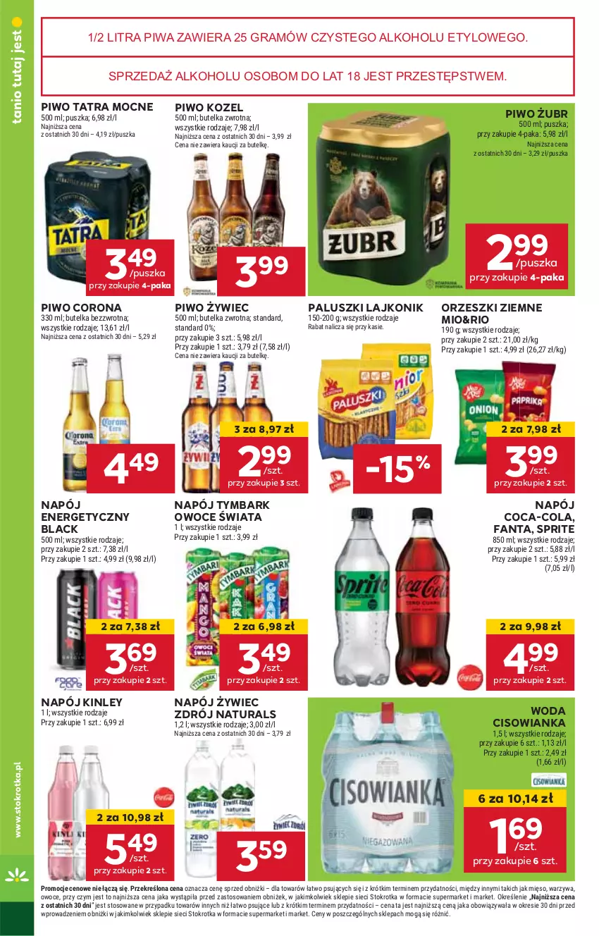 Gazetka promocyjna Stokrotka - Supermarket - ważna 30.10 do 06.11.2024 - strona 28 - produkty: Cisowianka, Coca-Cola, Fa, Fanta, Gra, HP, Kozel, Lack, Lajkonik, Napój, Napój energetyczny, Orzeszki, Orzeszki ziemne, Owoce, Piwa, Piwo, Sprite, Tatra, Tymbark, Woda