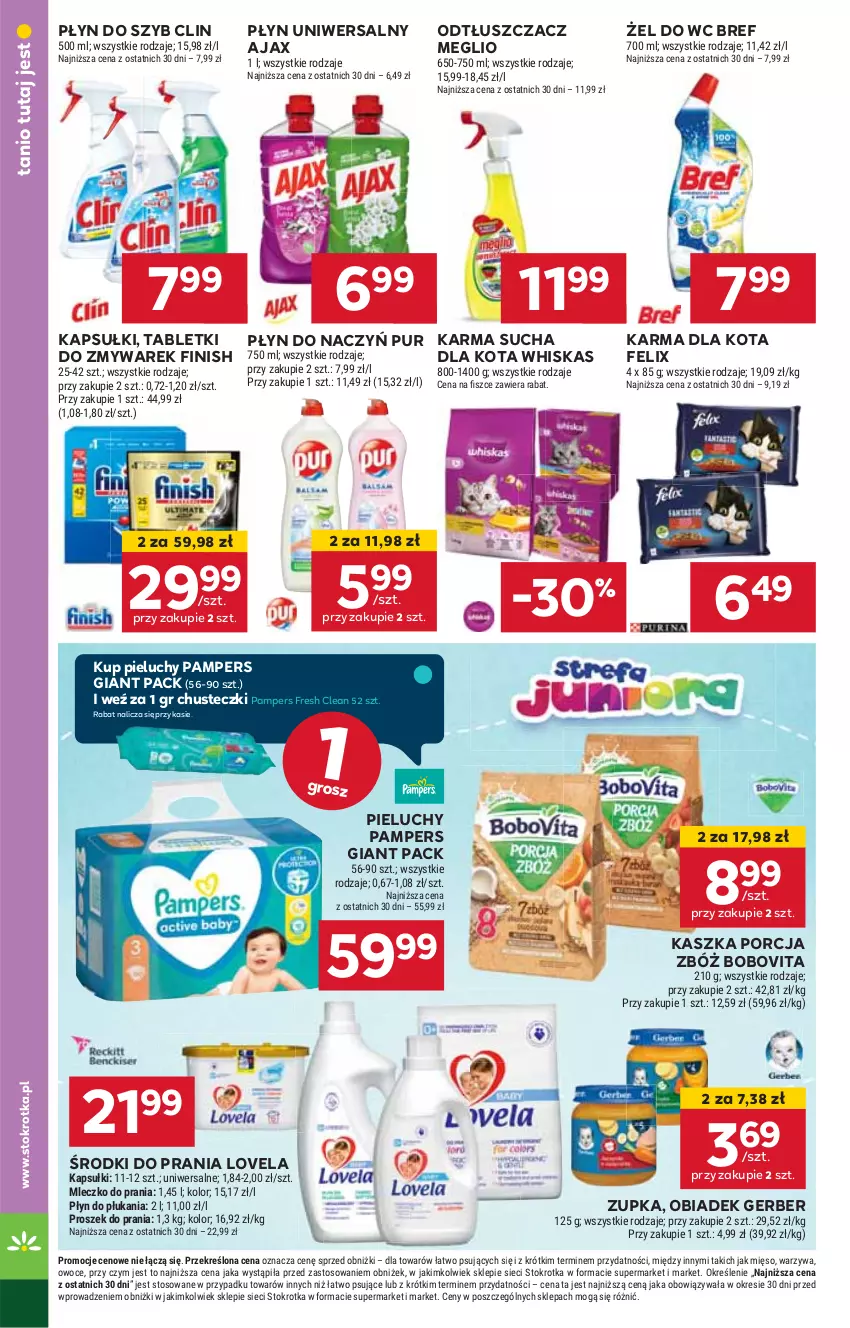 Gazetka promocyjna Stokrotka - Supermarket - ważna 30.10 do 06.11.2024 - strona 30 - produkty: Ajax, BoboVita, Bref, Chusteczki, Clin, Felix, Finish, Gerber, HP, Lovela, Odtłuszczacz, Pampers, Pieluchy, Płyn do szyb, Por, Pur, Tablet, Whiskas