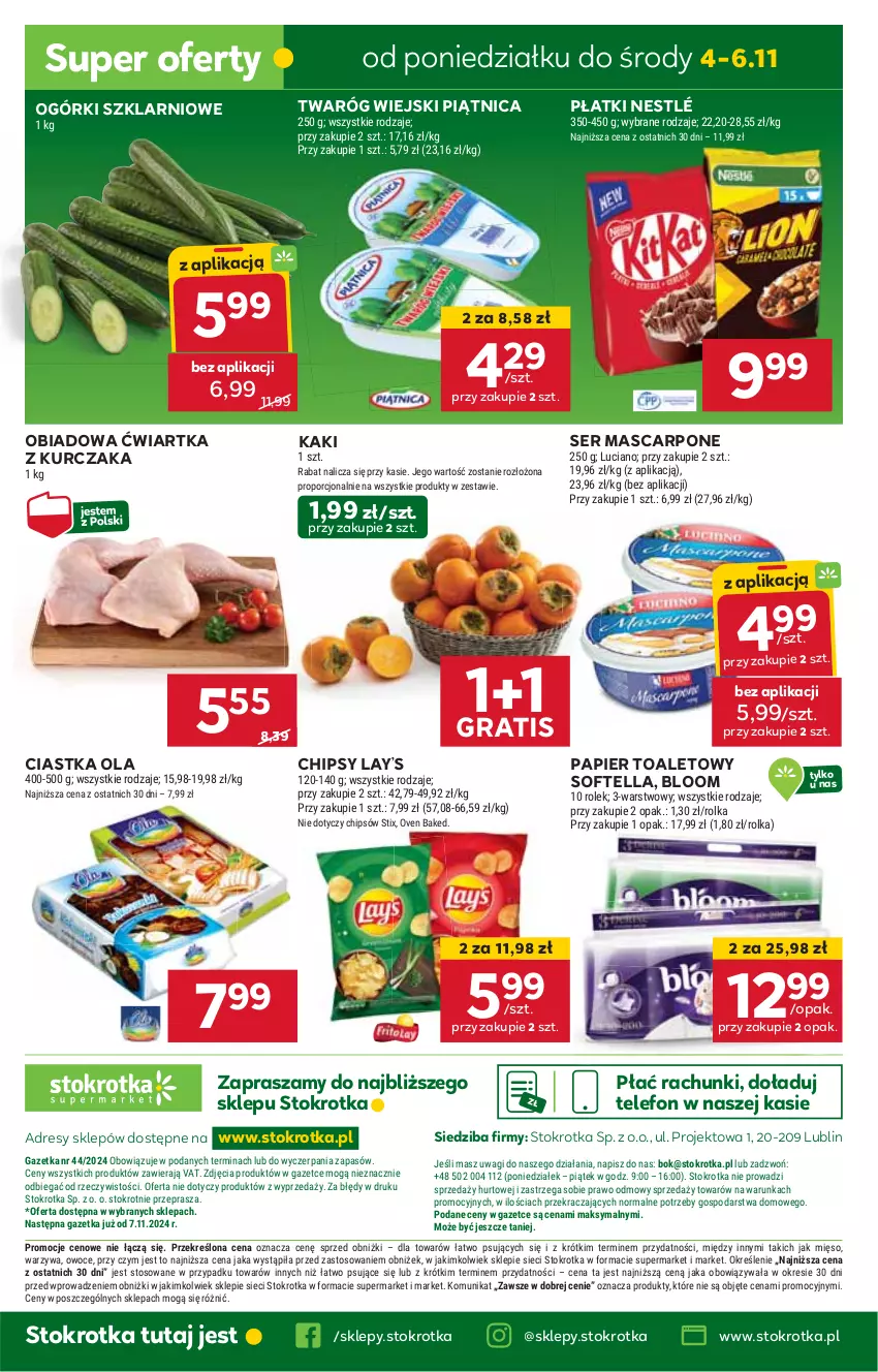 Gazetka promocyjna Stokrotka - Supermarket - ważna 30.10 do 06.11.2024 - strona 38 - produkty: Chipsy, Ciastka, Dres, Gra, HP, JBL, Kaki, Kurczak, Lay’s, Mascarpone, Nestlé, Papier, Papier toaletowy, Piątnica, Ser, Telefon, Twaróg