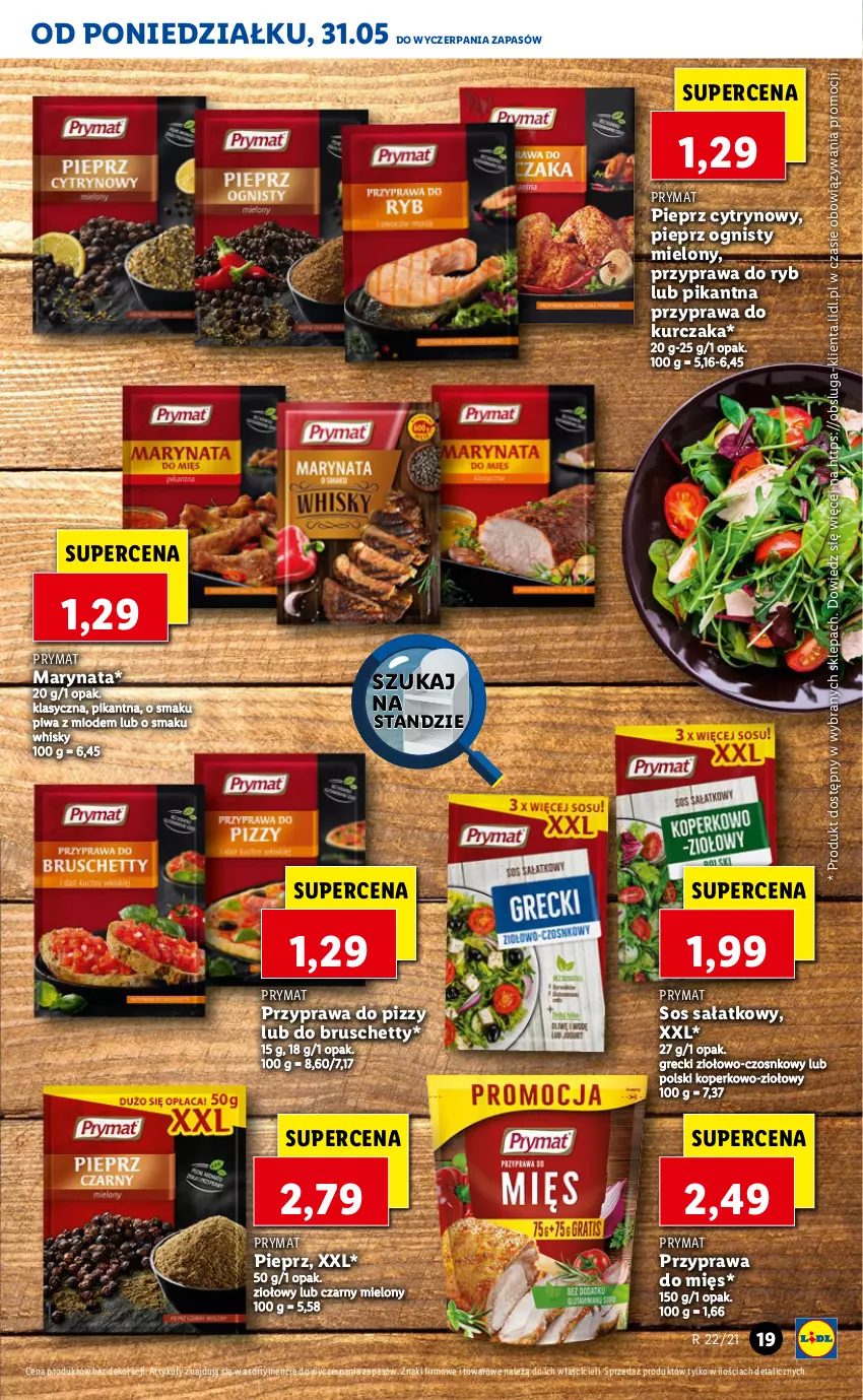 Gazetka promocyjna Lidl - GAZETKA - ważna 31.05 do 02.06.2021 - strona 19 - produkty: Kurczak, Pieprz, Piwa, Prymat, Sałat, Sos, Whisky