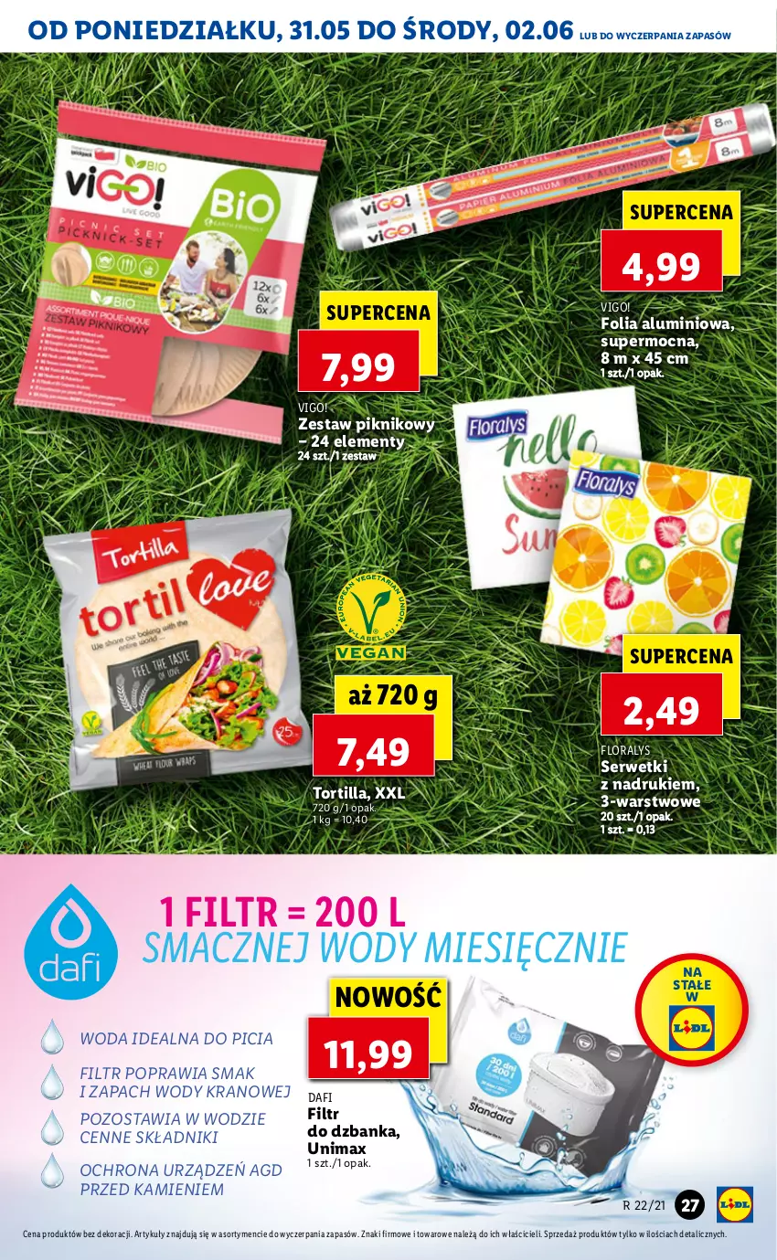 Gazetka promocyjna Lidl - GAZETKA - ważna 31.05 do 02.06.2021 - strona 27 - produkty: Flora, Folia aluminiowa, Ser, Serwetki, Tortilla, Woda