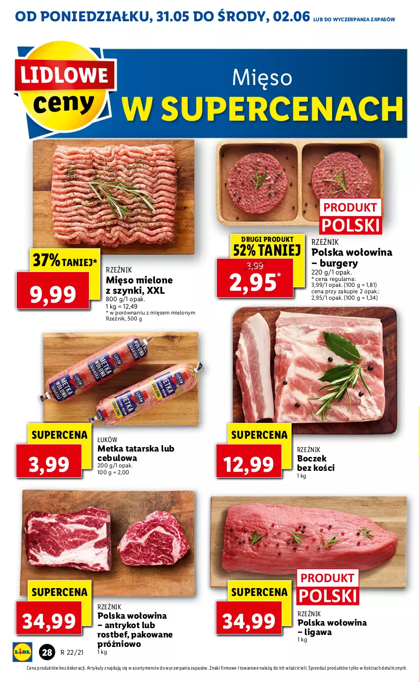 Gazetka promocyjna Lidl - GAZETKA - ważna 31.05 do 02.06.2021 - strona 28 - produkty: Boczek, Boczek bez kości, Burger, Metka tatarska, Mięso, Mięso mielone, Mięso mielone z szynki, Por, Rostbef, Wołowina