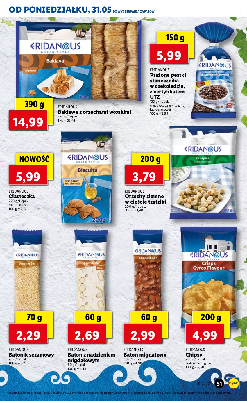 Gazetka promocyjna Lidl - GAZETKA - ważna 31.05 do 02.06.2021 - strona 51 - produkty: Baton, Chipsy, Deser, Gyros, Ser, Sezam, Tonik