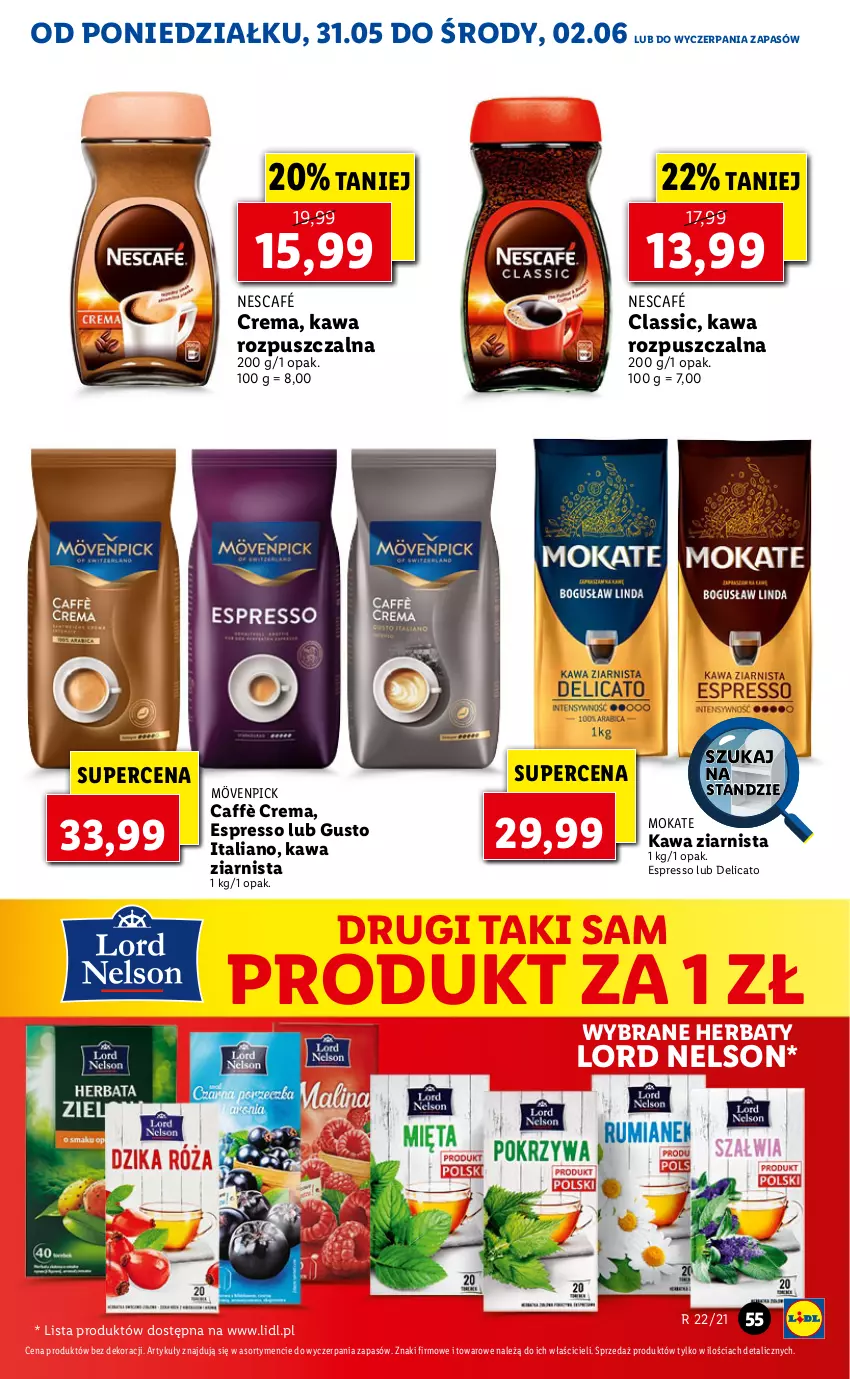 Gazetka promocyjna Lidl - GAZETKA - ważna 31.05 do 02.06.2021 - strona 55 - produkty: Kawa, Kawa rozpuszczalna, Kawa ziarnista, Nescafé