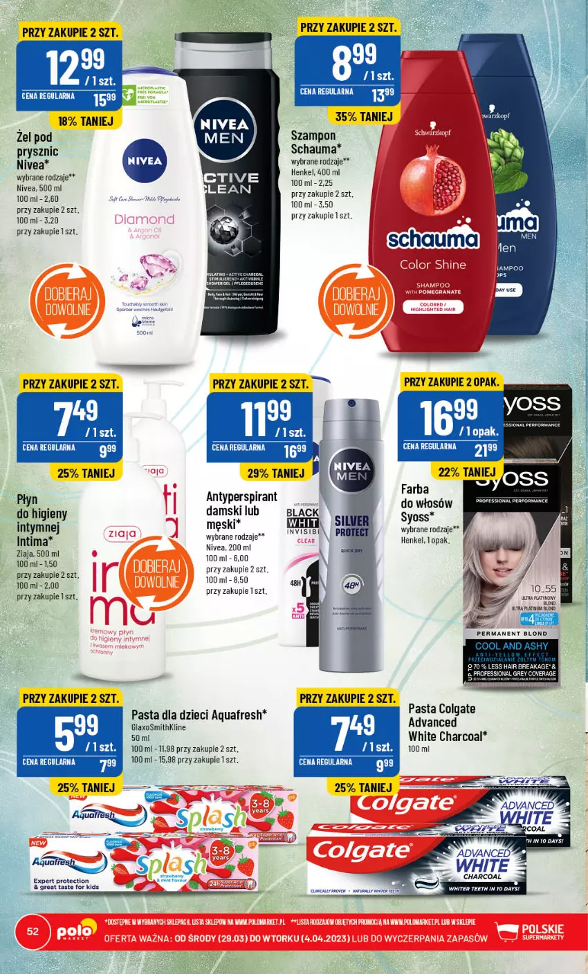 Gazetka promocyjna PoloMarket - Gazetka pomocyjna - ważna 29.03 do 04.04.2023 - strona 52 - produkty: Antyperspirant, Aquafresh, Clin, Dzieci, Fa, Lack, Nivea, Schauma, Syoss, Szampon