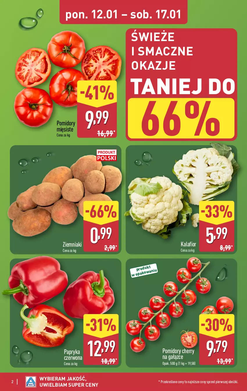Gazetka promocyjna Aldi - Pełna oferta - ważna 12.11.2026 do 17.01.2027 - strona 2 - produkty: Kalafior, Papryka, Papryka czerwona, Pomidory, Ziemniaki