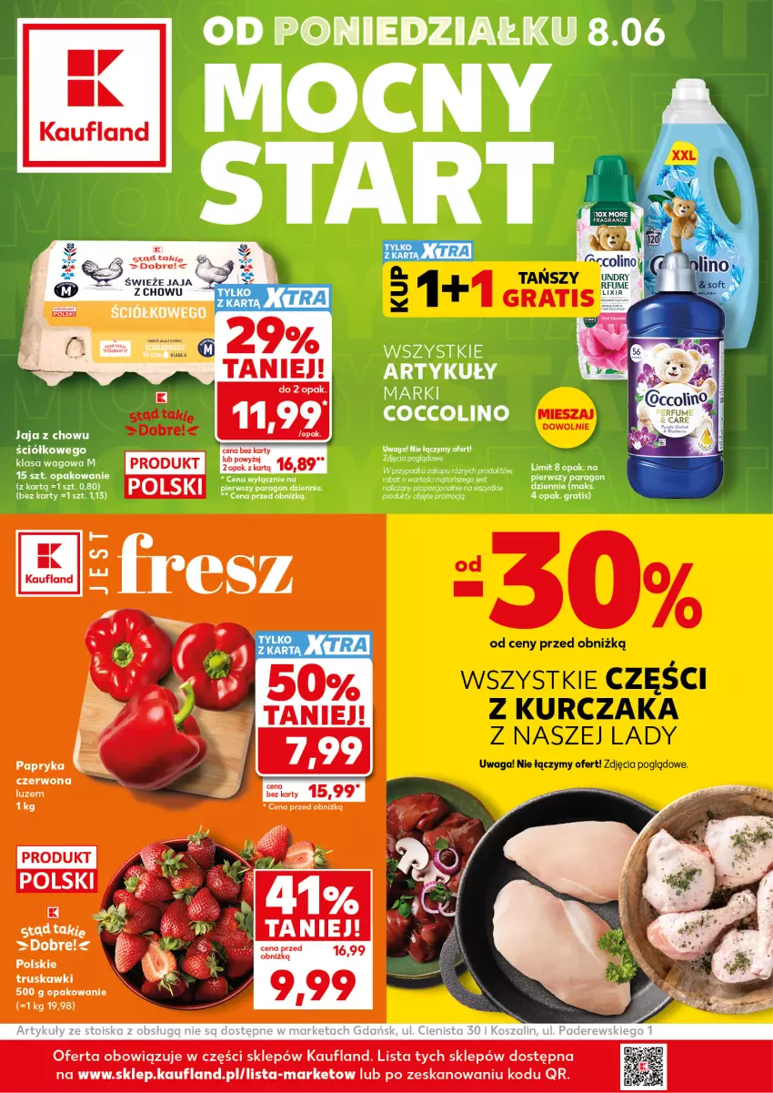 Gazetka promocyjna Kaufland - Mocny Start - ważna 08.06 do 10.06.2026 - strona 1 - produkty: Coccolino, Gra, Jaja, Papryka, Por, Truskawki, Waga