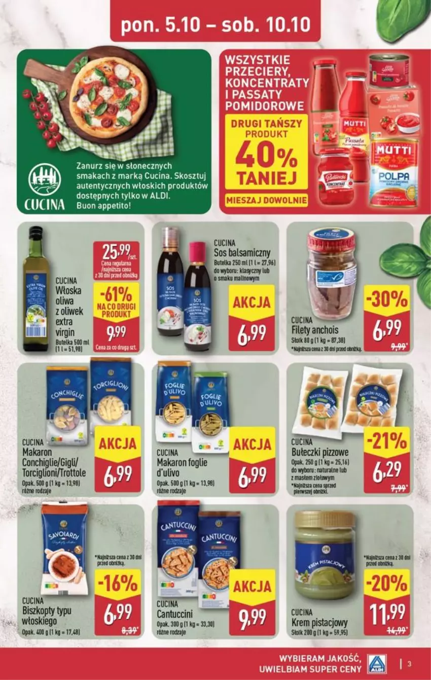 Gazetka promocyjna Aldi - Smakowita podróż do Włoch - ważna 05.10 do 10.10.2026 - strona 3 - produkty: Biszkopty, Bułeczki, Gin, Kosz, Krem pistacjowy, Lion, Makaron, Oliwa, Sok, Sos