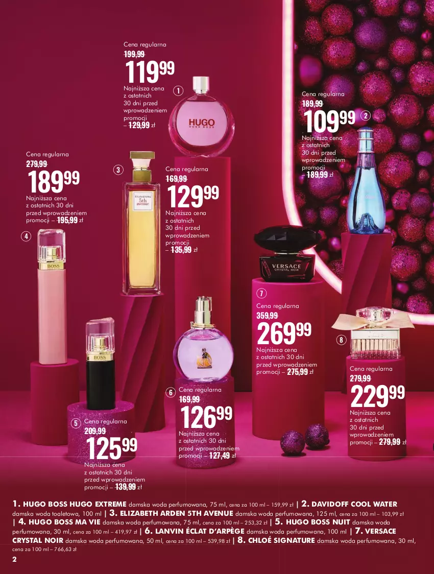 Gazetka promocyjna Super Pharm - ważna 02.12 do 24.12.2024 - strona 2 - produkty: Chloé, Davidoff, Elizabeth Arden, Hugo Boss, Lanvin, Perfum, Versace, Woda, Woda perfumowana, Woda toaletowa