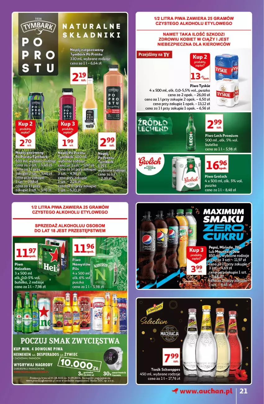 Gazetka promocyjna Auchan - Gazetka Znane Lubiane Marki Hipermarkety - ważna 08.09 do 14.09.2022 - strona 21 - produkty: Acer, Desperados, Gry, Heineken, Lech Premium, LG, Mirinda, Napój, Napój niegazowany, Pepsi, Piwa, Piwo, Schweppes, Ser, Tonik, Tymbark, Tyskie