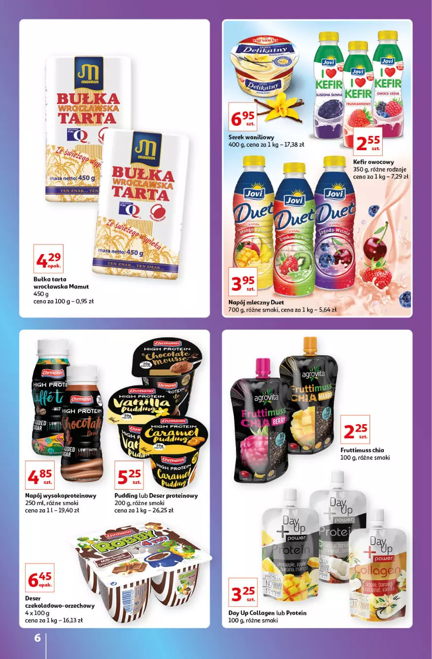 Gazetka promocyjna Auchan - Gazetka Znane Lubiane Marki Hipermarkety - ważna 08.09 do 14.09.2022 - strona 6 - produkty: Bułka, Bułka tarta, Chia, Deser, Kefir, Mus, Napój, Napój mleczny, Owoce, Pudding, Ser, Serek, Sok, Tarta, Vita C