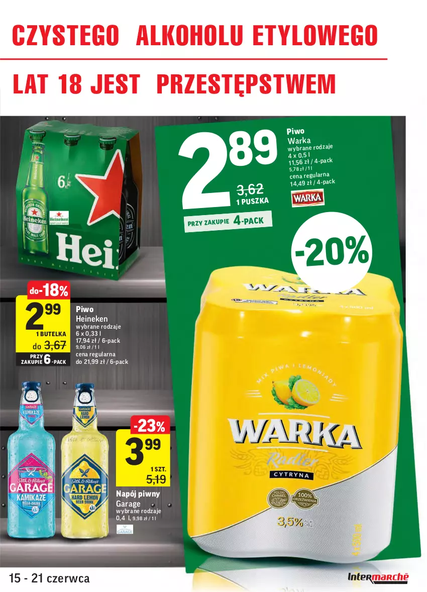 Gazetka promocyjna Intermarche - Zwyciężamy - ważna 15.06 do 21.06.2021 - strona 35 - produkty: Heineken, Napój, Piwo, Warka