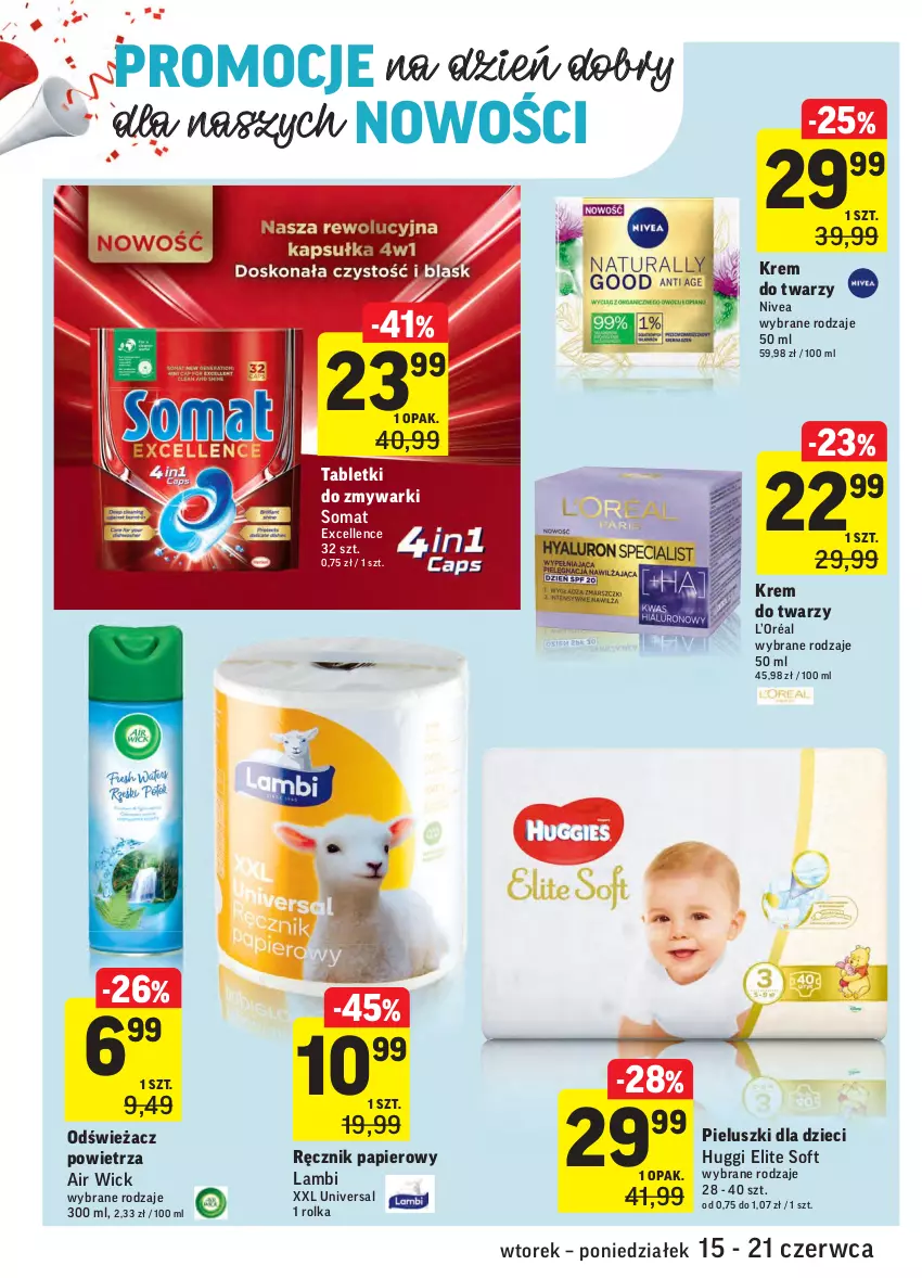 Gazetka promocyjna Intermarche - Zwyciężamy - ważna 15.06 do 21.06.2021 - strona 38 - produkty: Air Wick, Dzieci, Krem do twarzy, L’Oréal, Nivea, Odświeżacz powietrza, Papier, Ręcznik, Somat, Tablet, Tabletki do zmywarki, Zmywarki