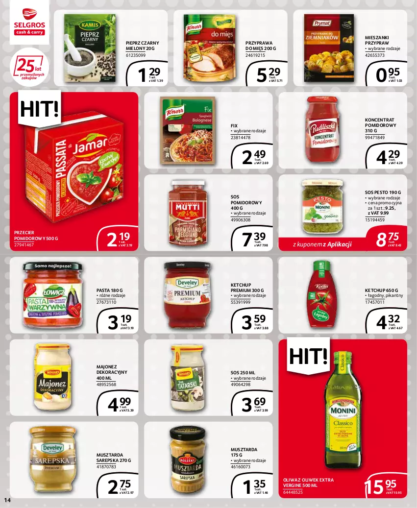 Gazetka promocyjna Selgros - Extra Oferta - ważna 01.03 do 31.03.2022 - strona 14 - produkty: Gin, Ketchup, Koncentrat pomidorowy, Majonez, Mus, Musztarda, Oliwa z oliwek, Pesto, Pieprz, Sos, Sos pomidorowy