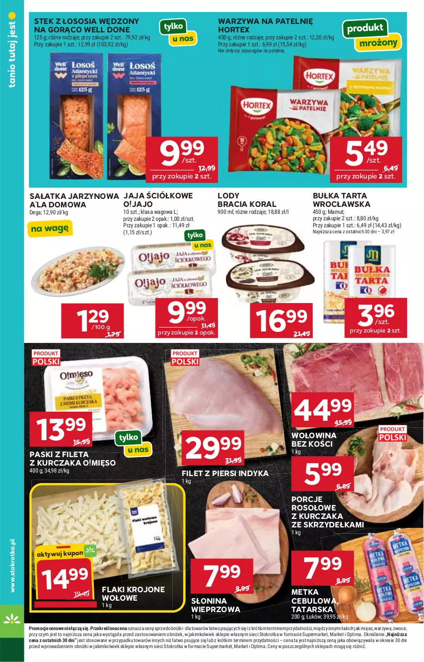 Gazetka promocyjna Stokrotka - Market - ważna 14.05 do 20.05.2026 - strona 11 - produkty: Bułka, Bułka tarta, Dega, Filet z piersi indyka, Flaki, Hortex, Jaja, Kurczak, Lody, Mięso, Optima, Oral B, Owoce, Por, Sałat, Sałatka, Sos, Stek, Tarta, Warzywa, Wołowina, Wołowina bez kości