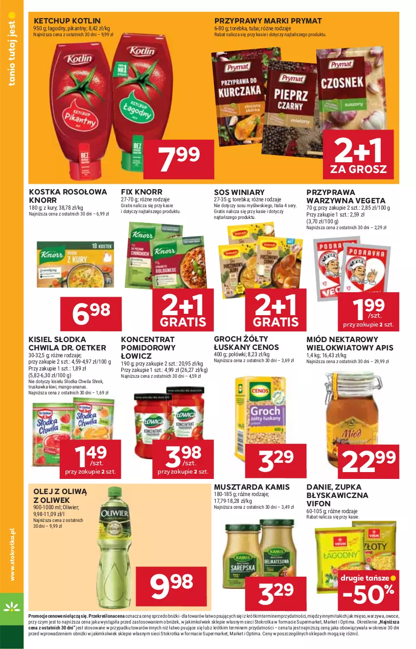 Gazetka promocyjna Stokrotka - Market - ważna 14.05 do 20.05.2026 - strona 16 - produkty: Ananas, Cenos, Dr. Oetker, Gra, Groch, Kamis, Ketchup, Kisiel, Kiwi, Knorr, Koncentrat pomidorowy, Kotlin, Mango, Mięso, Miód, Mus, Musztarda, Nektar, Olej, Optima, Owoce, Prymat, Przyprawy, Ser, Słodka Chwila, Sos, Torebka, Vegeta, Warzywa, Winiary
