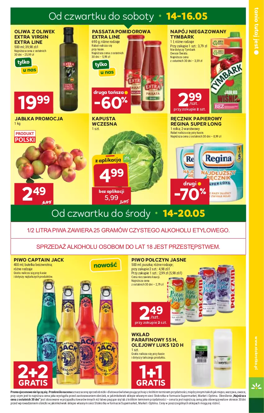 Gazetka promocyjna Stokrotka - Market - ważna 14.05 do 20.05.2026 - strona 3 - produkty: Captain Jack, Gin, Gra, Jabłka, Mięso, Napój, Napój niegazowany, Olej, Oliwa, Oliwa z oliwek, Optima, Owoce, Papier, Piwa, Piwo, Ręcznik, Tymbark, Warzywa