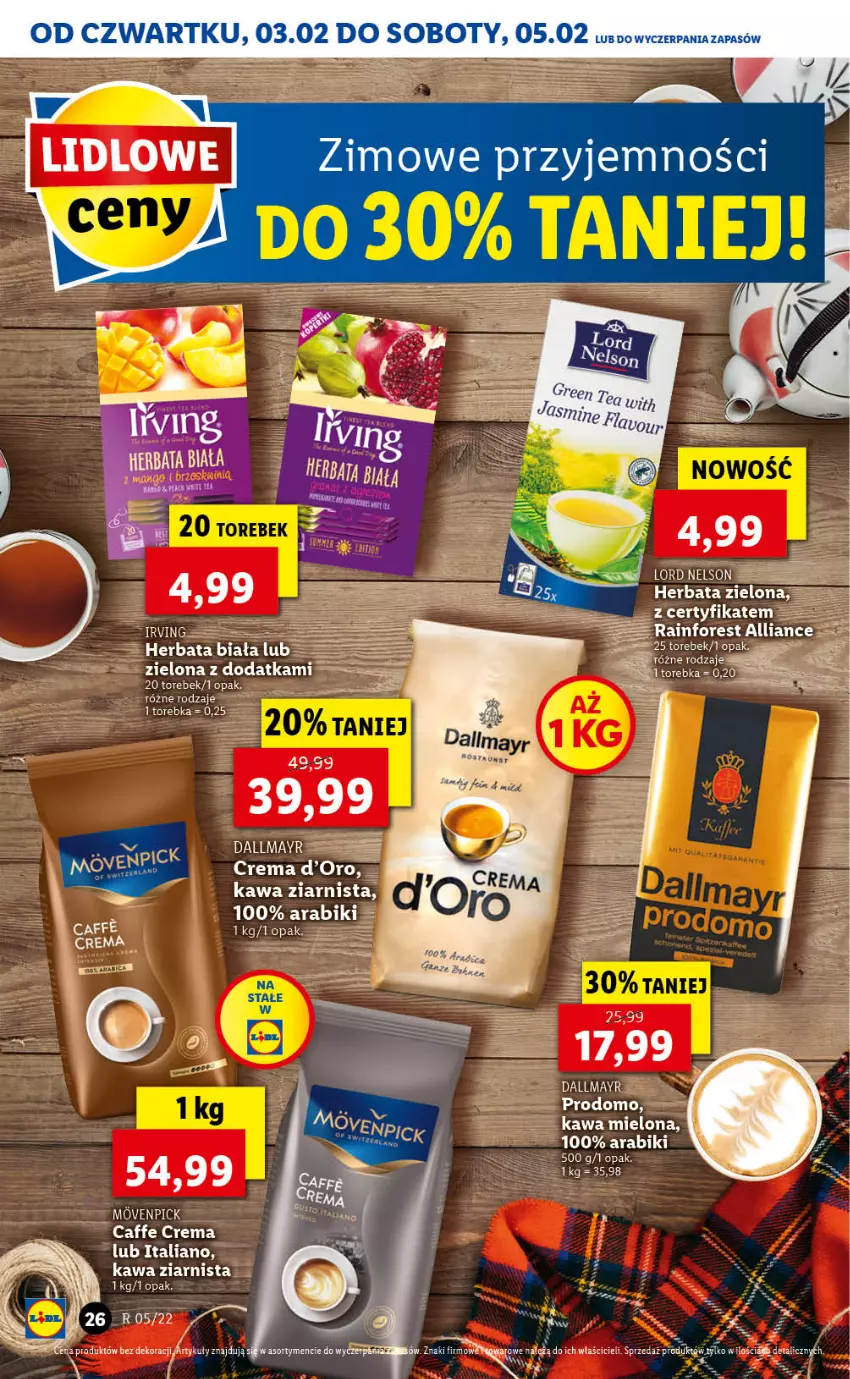 Gazetka promocyjna Lidl - GAZETKA - ważna 03.02 do 05.02.2022 - strona 26 - produkty: Dallmayr, Herbata, Kawa, Kawa mielona, Kawa ziarnista, Torebka