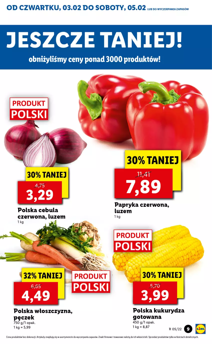 Gazetka promocyjna Lidl - GAZETKA - ważna 03.02 do 05.02.2022 - strona 9 - produkty: Cebula, Kukurydza, Papryka, Papryka czerwona