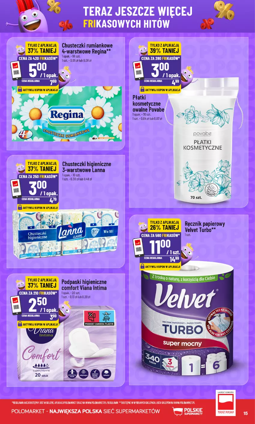 Gazetka promocyjna PoloMarket - Katalog Frikasy 15.07 - ważna 15.07 do 21.07.2026 - strona 15 - produkty: Chusteczki, Gin, Laur, Papier, Płatki kosmetyczne, Podpaski, Ręcznik, Rum, Tera, Velvet