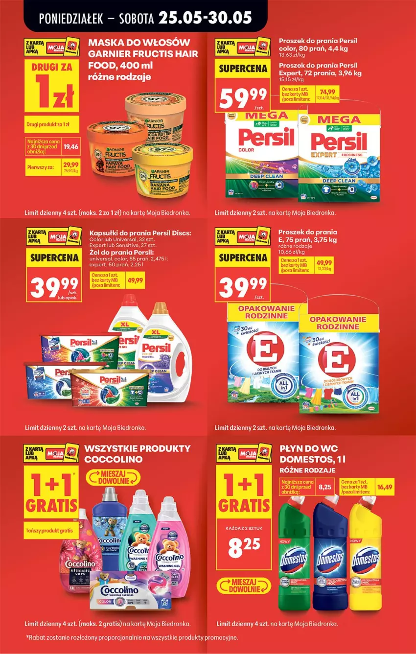 Gazetka promocyjna Biedronka - Od Poniedziałku - ważna 25.05 do 30.05.2026 - strona 13 - produkty: Coccolino, Domestos, Fructis, Garnier, Gra, Kapsułki do prania, Persil, Płyn do wc, Por, Proszek do prania, Tran