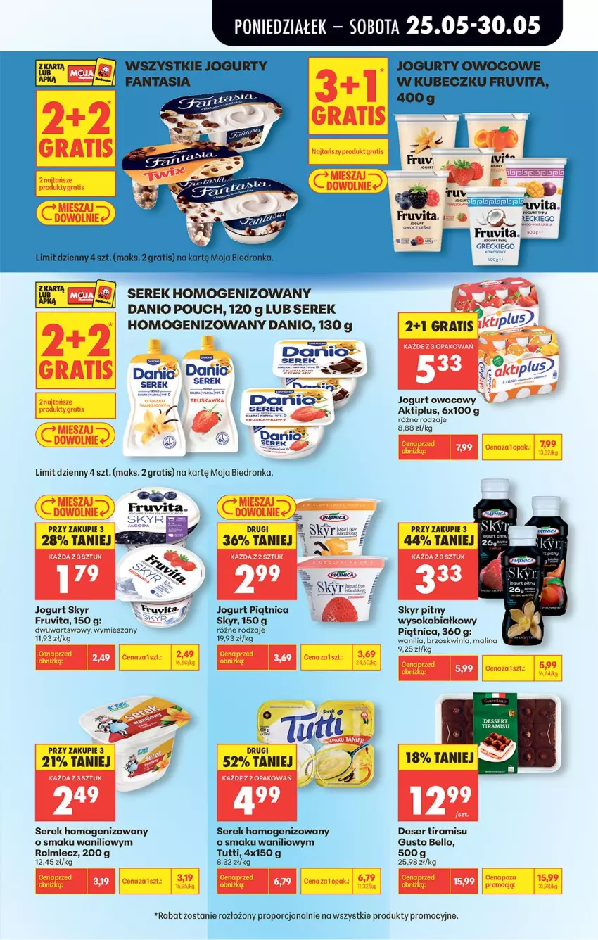 Gazetka promocyjna Biedronka - Od Poniedziałku - ważna 25.05 do 30.05.2026 - strona 39 - produkty: Aktiplus, Bell, Danio, Deser, Gra, Jogurt, Jogurt owocowy, Kawa, Owoce, Piątnica, Por, Rolmlecz, Ser, Serek, Serek homogenizowany, Sok