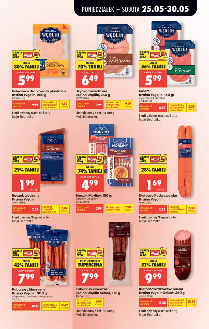 Gazetka promocyjna Biedronka - Od Poniedziałku - ważna 25.05 do 30.05.2026 - strona 41 - produkty: Boczek, Kabanos, Kiełbasa, Kiełbasa krakowska, Kiełbasa podwawelska, Morliny, Pieprz, Polędwica, Salami, Szynka, Wawel