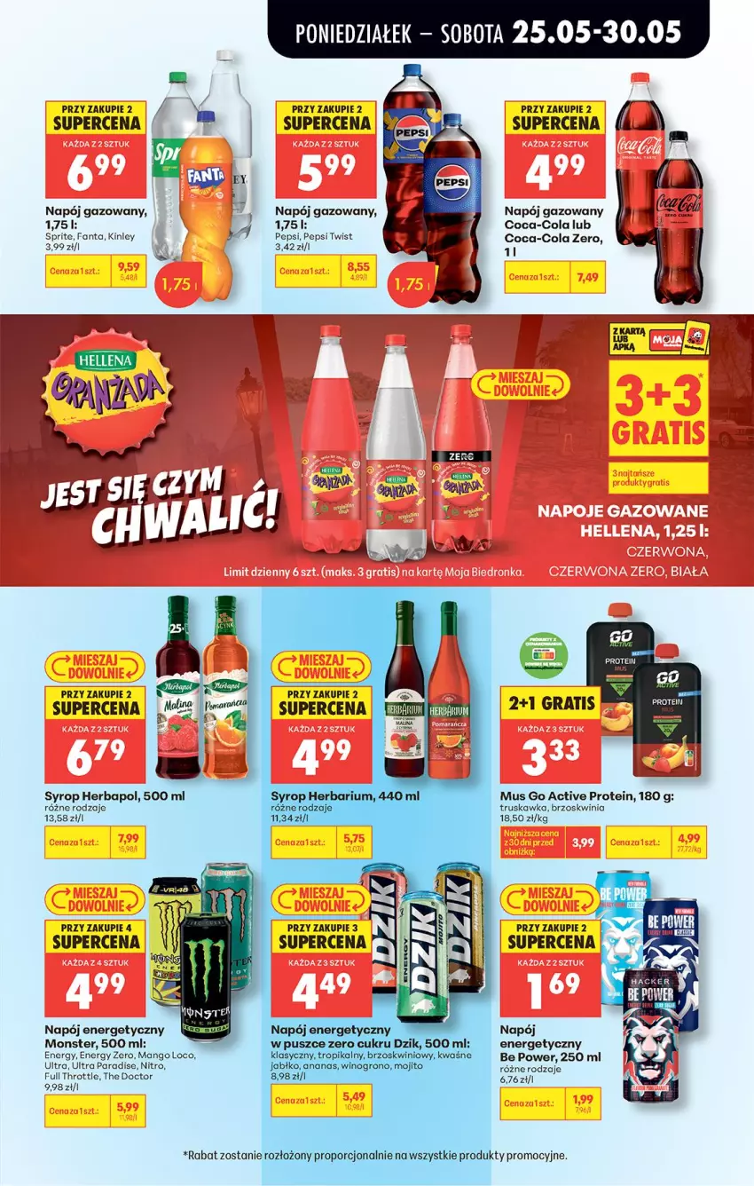 Gazetka promocyjna Biedronka - Od Poniedziałku - ważna 25.05 do 30.05.2026 - strona 53 - produkty: Coca-Cola, Full Throttle, Hellena, Herbapol, Mango, Mus, Napój, Napój energetyczny, Napój gazowany, Pepsi, Sprite, Syrop