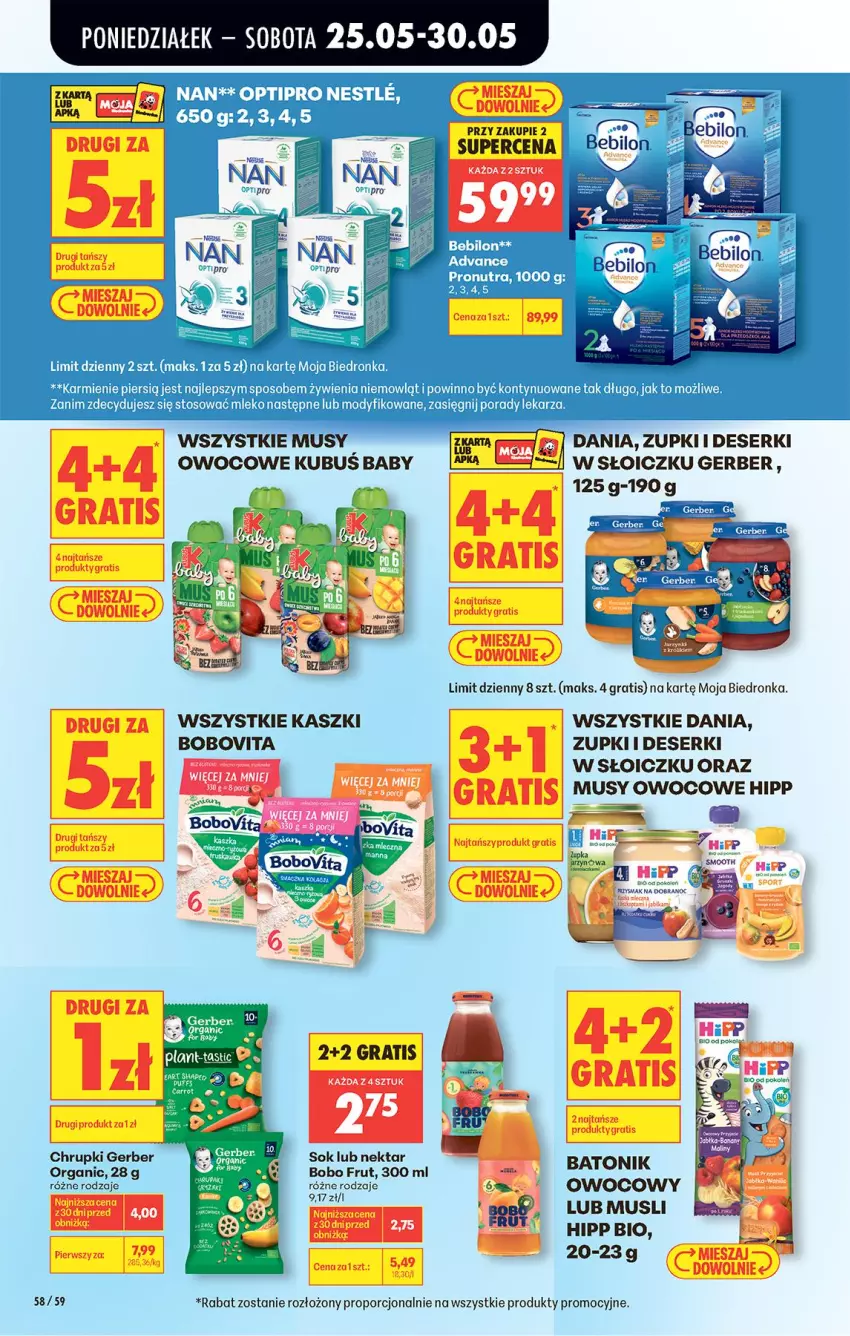 Gazetka promocyjna Biedronka - Od Poniedziałku - ważna 25.05 do 30.05.2026 - strona 60 - produkty: Baton, BEBILON, BoboVita, Deser, Fa, Gerber, Gra, HiPP, Karmi, Mleko, Mus, Nektar, O nas, Por, Puf, Ser, Sok, Tonik