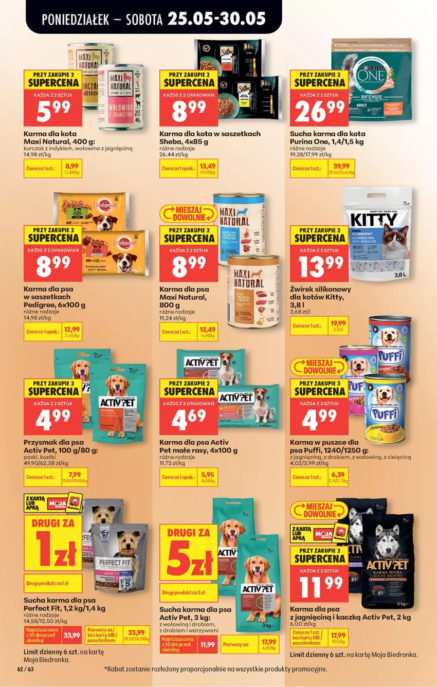 Gazetka promocyjna Biedronka - Od Poniedziałku - ważna 25.05 do 30.05.2026 - strona 64 - produkty: Fa, Kurczak, Pedigree, Por, Przysmak dla psa, Puf, Pur, Purina, Sheba, Sucha karma, Warzywa, Wołowina