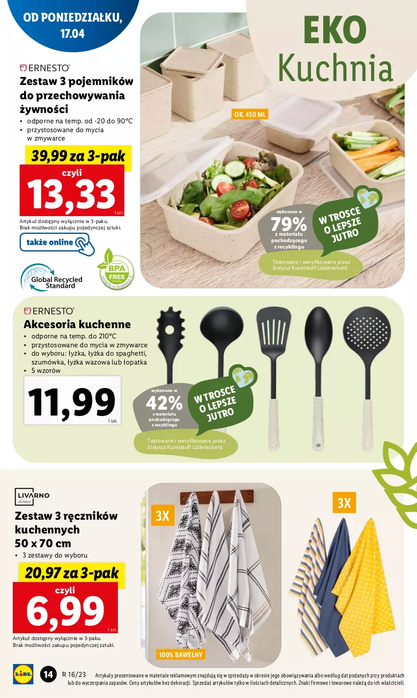 Gazetka promocyjna Lidl - GAZETKA - ważna 17.04 do 22.04.2023 - strona 16 - produkty: Kuchnia, Pojemnik, Por, Ręcznik, Spaghetti