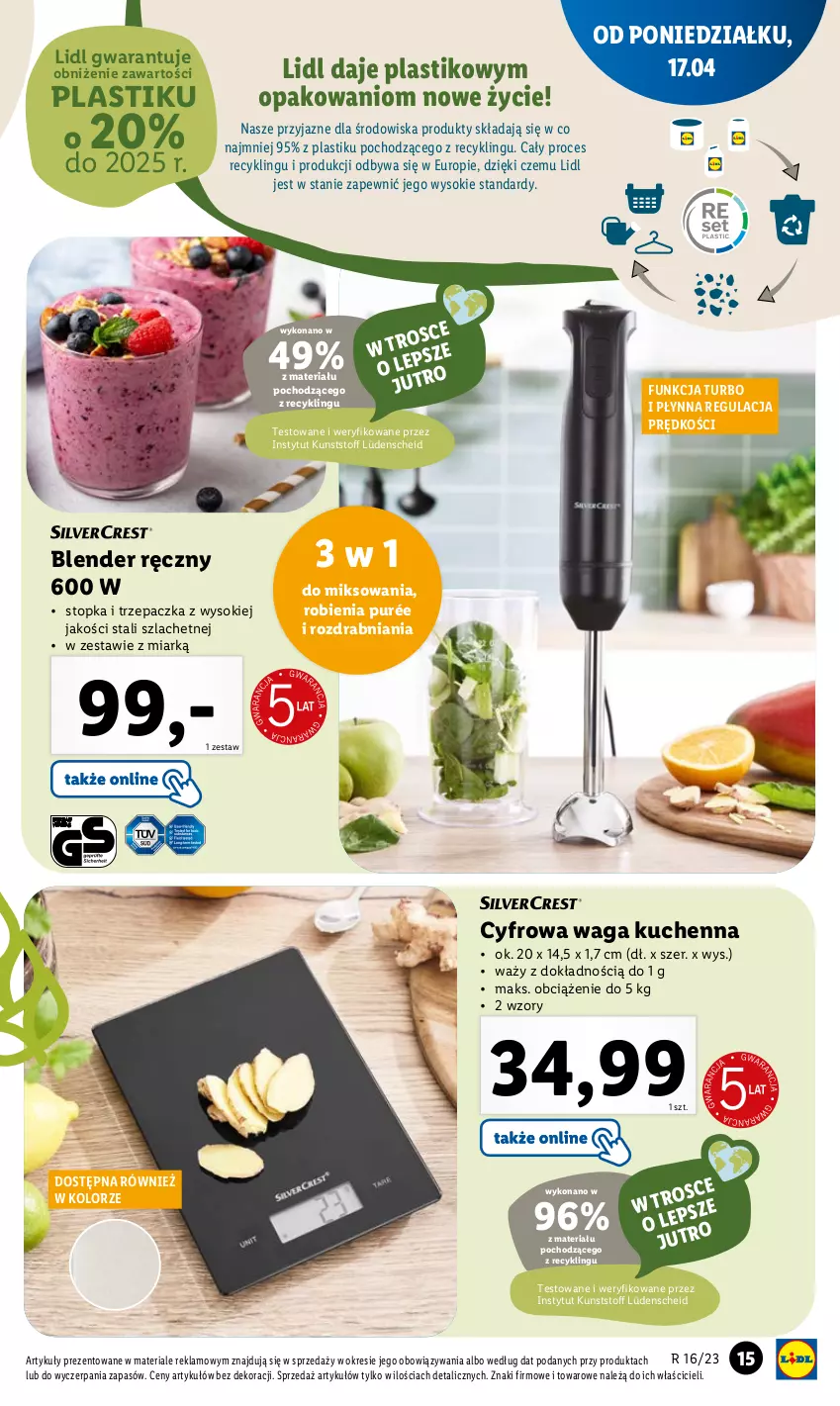 Gazetka promocyjna Lidl - GAZETKA - ważna 17.04 do 22.04.2023 - strona 17 - produkty: Blender, Blender ręczny, Pur, Sok, Top, Trzepaczka, Waga